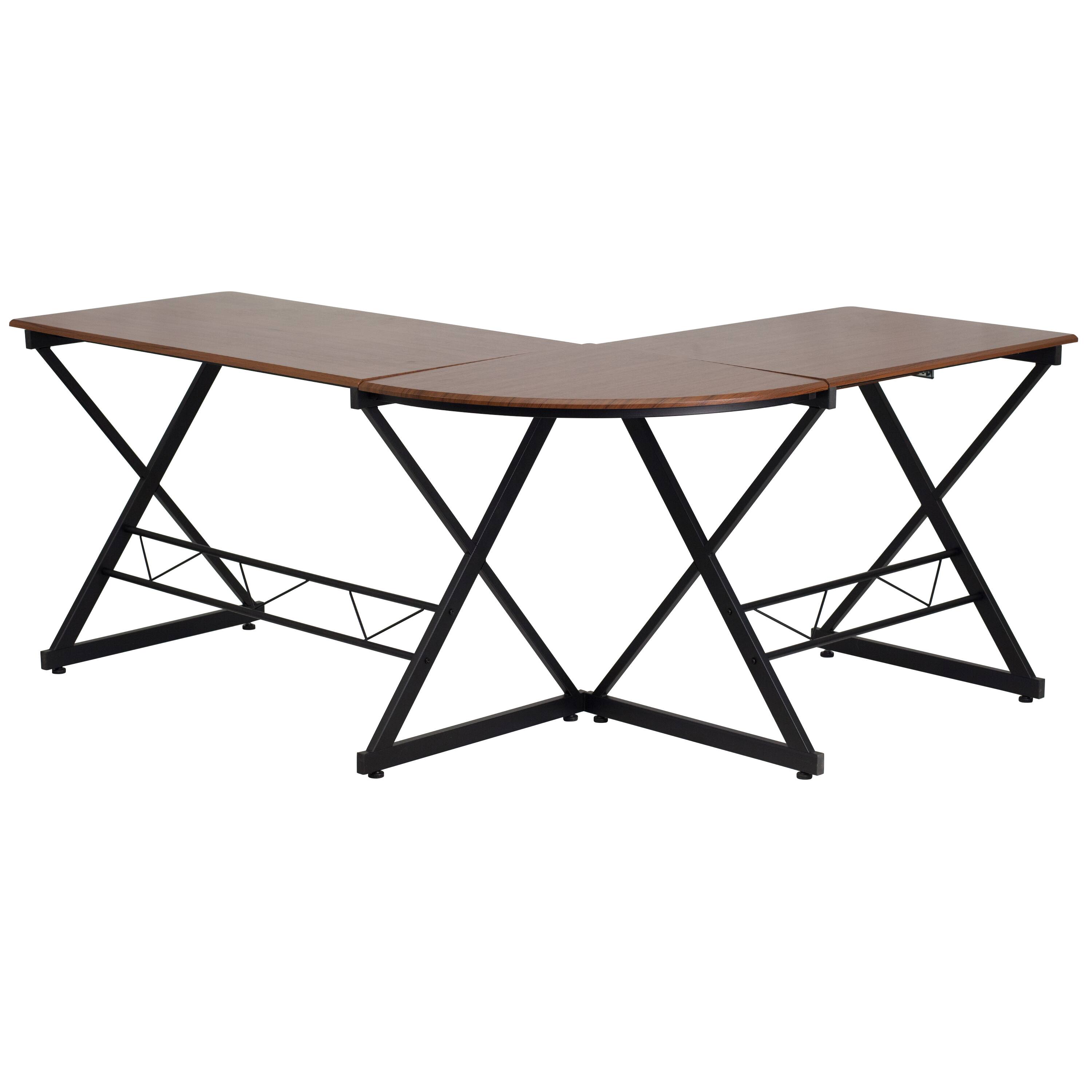 Alt View 4. Emma + Oliver - Laminate L-Shape Computer Desk with Pull-Out Keyboard Tray - Teakwood.