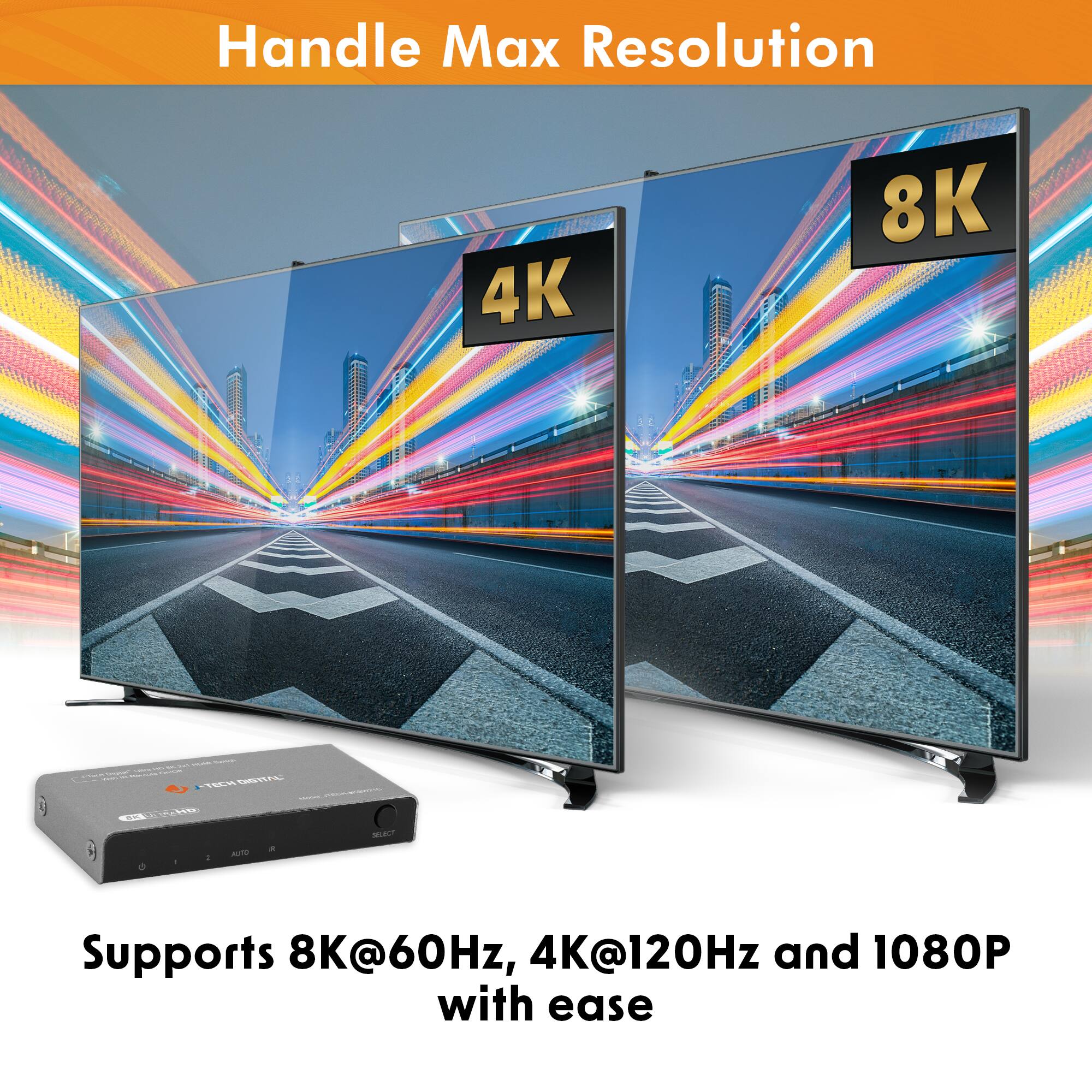 Handle Max Resolution

Supports 8K@60Hz, 4K@120Hz and 1080P with ease