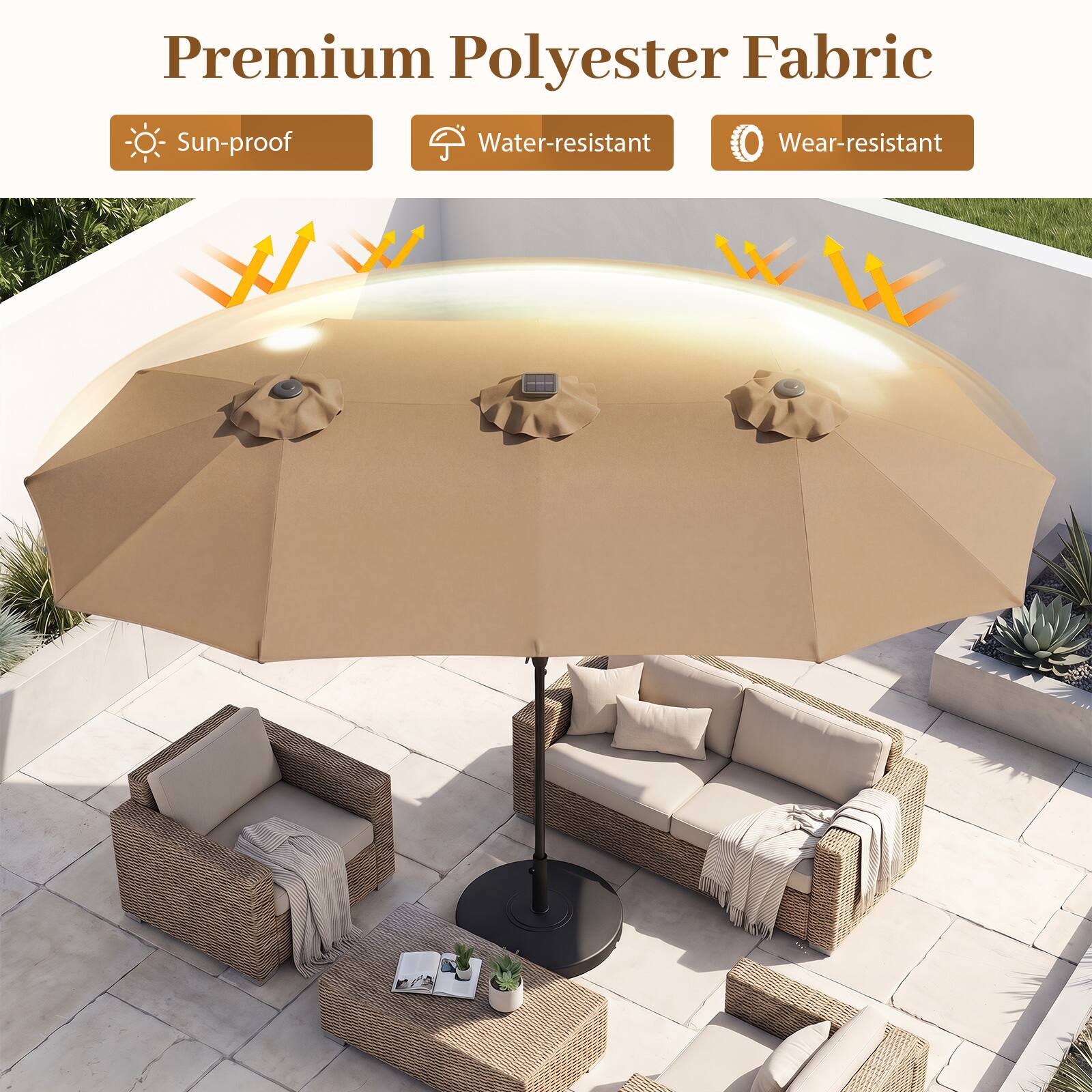Premium Polyester Fabric

- Sun-proof
- Water-resistant
- Wear-resistant