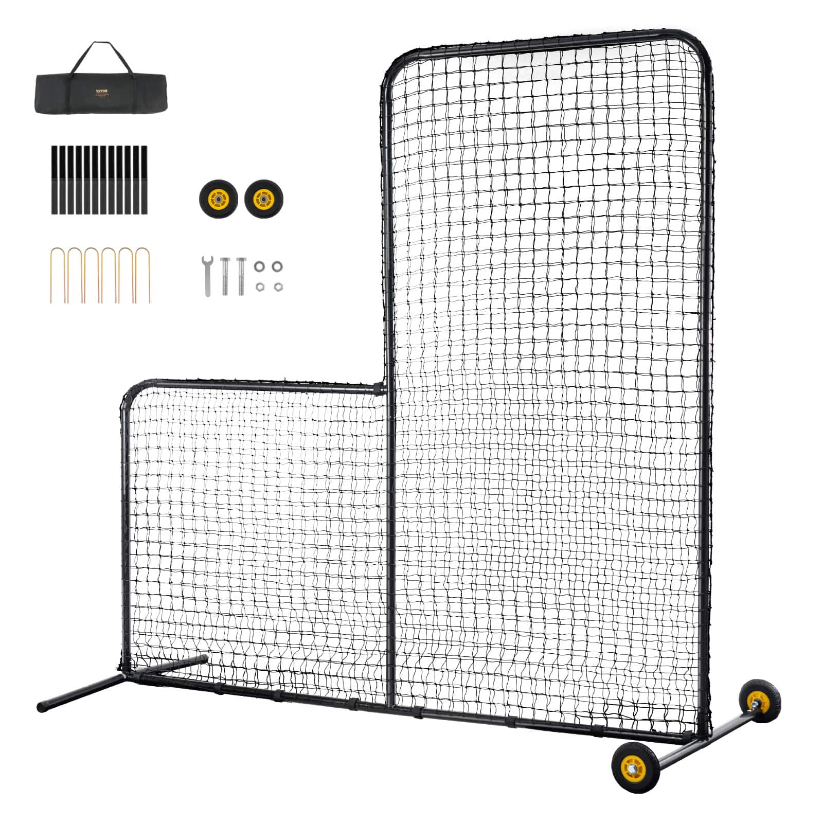 VEVOR - L Screen Baseball for Batting Cage, 7x7 ft Softball Safety Screen, Body Protector Portable Batting Screen with Carry Bag - Black
