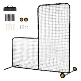 VEVOR - L Screen Baseball for Batting Cage, 7x7 ft Softball Safety Screen, Body Protector Portable Batting Screen with Carry Bag - Black