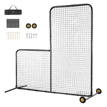 Front. VEVOR - L Screen Baseball for Batting Cage, 7x7 ft Softball Safety Screen, Body Protector Portable Batting Screen with Carry Bag - Black.
