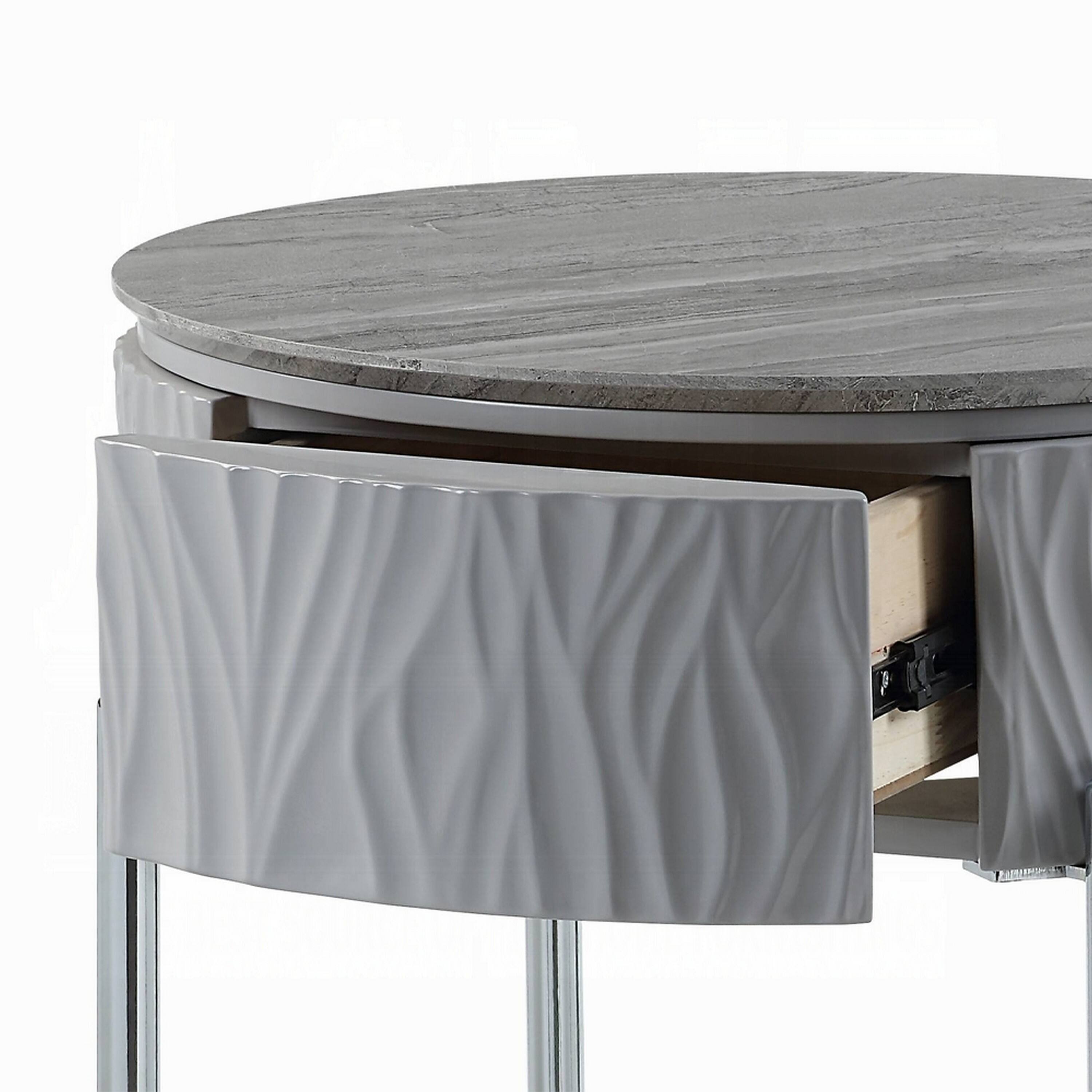 Alt View 3. Manhattan Lane - Doug Side End Table, 22 Inch Gray High Gloss Wood - Gray, Chrome.