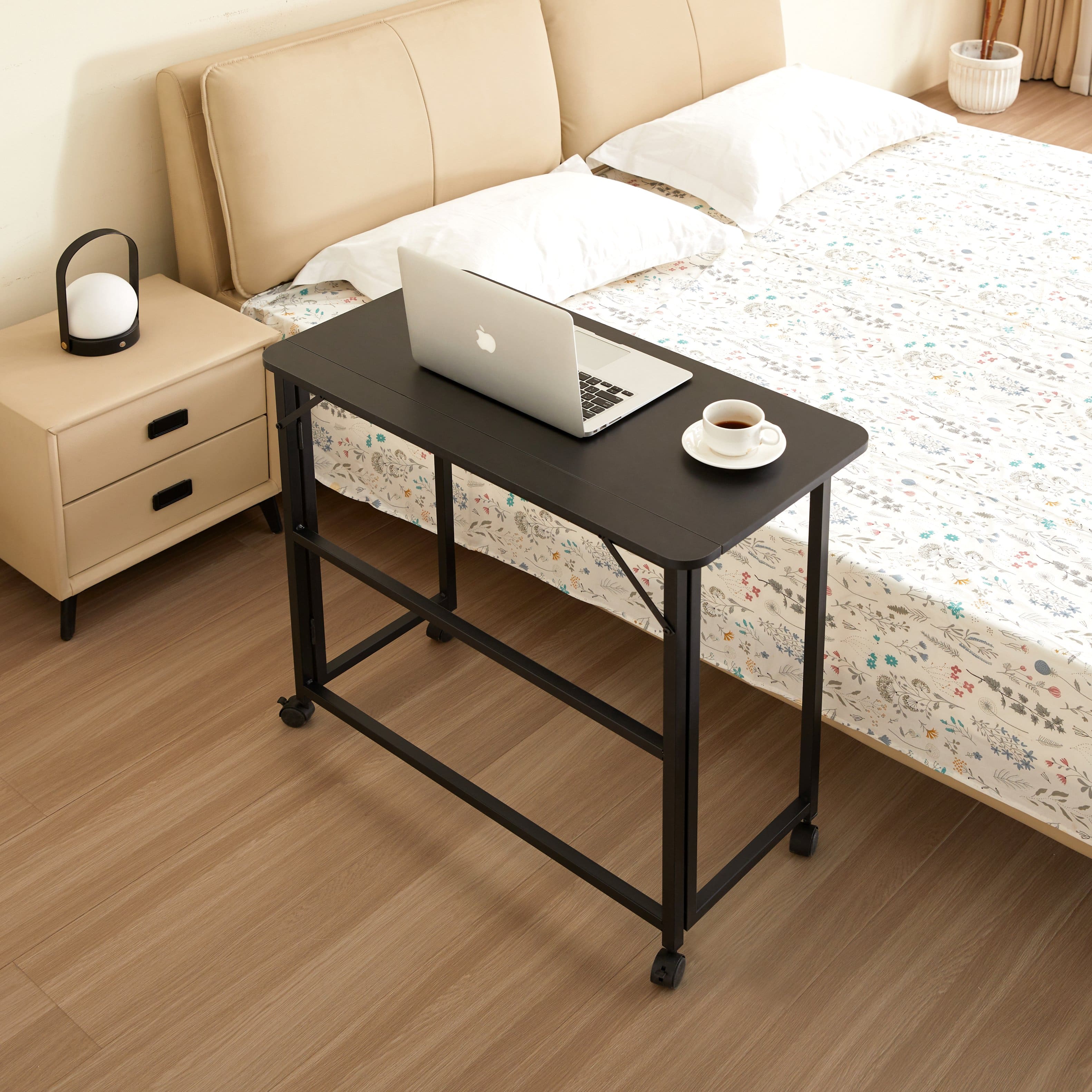 PexFix - 31.5" Small Folding Desk, Space-Saving Computer Table with Wheels for Home Office & Bedroom - Black