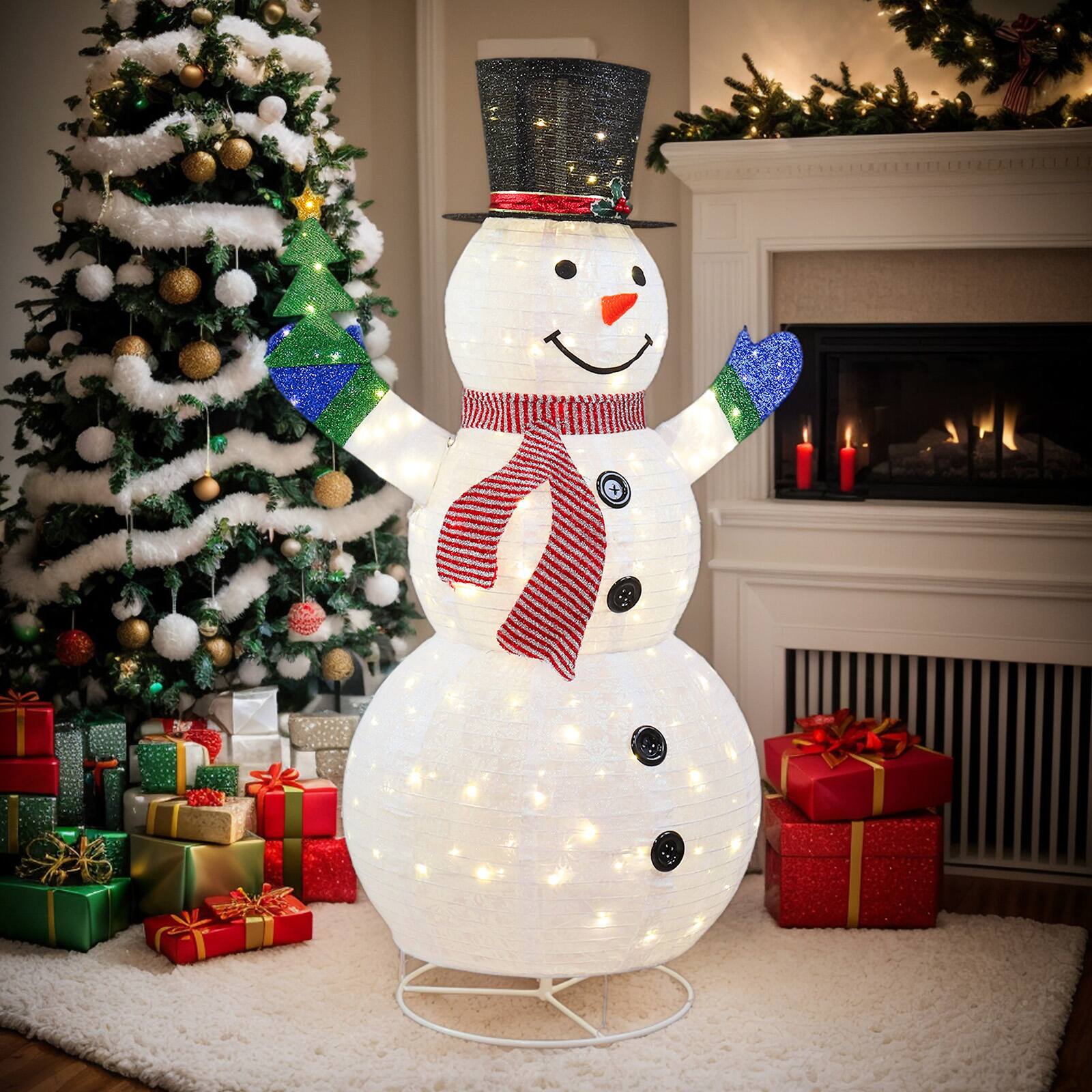 Alt View 9. Winado - 5.7 FT Christmas Snowman Holding Christmas Tree with Lights for In/Outdoor Holiday Party Decoration - White.