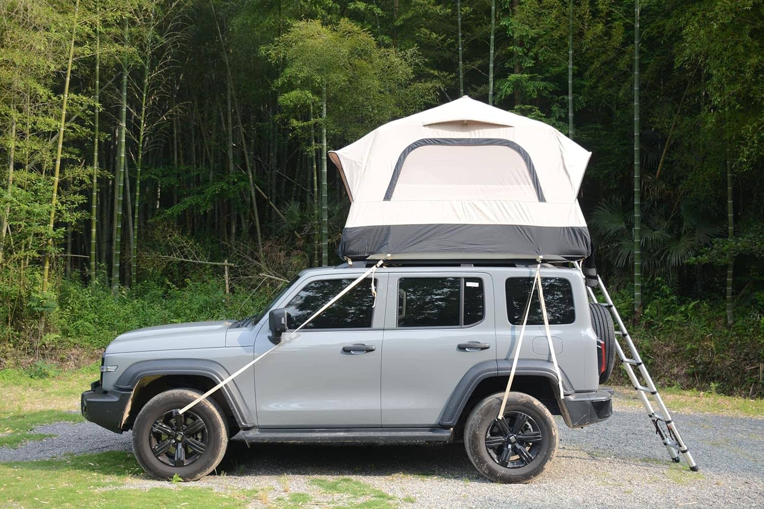 Trinkets Crazed - Inflatable Rooftop Tent for Car SUV Truck,2 Person Roof Top Camping Tent with Mattress & Ladder - beige