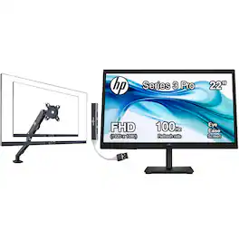 HP - 22" Series 3 Pro FHD VA Monitor, Flicker Free, VESA Mount, HDMI w/DKZ Hub & Ergoflexy Single Mount Arm - Black
