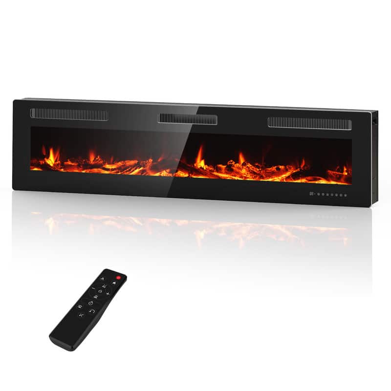 Front. Fehokinch - 70" Electric Fireplace Insert - Recessed or Wall Mounted - 15 Multi-Color Flame Options, 1500W/750W Heater, 12H Timer.