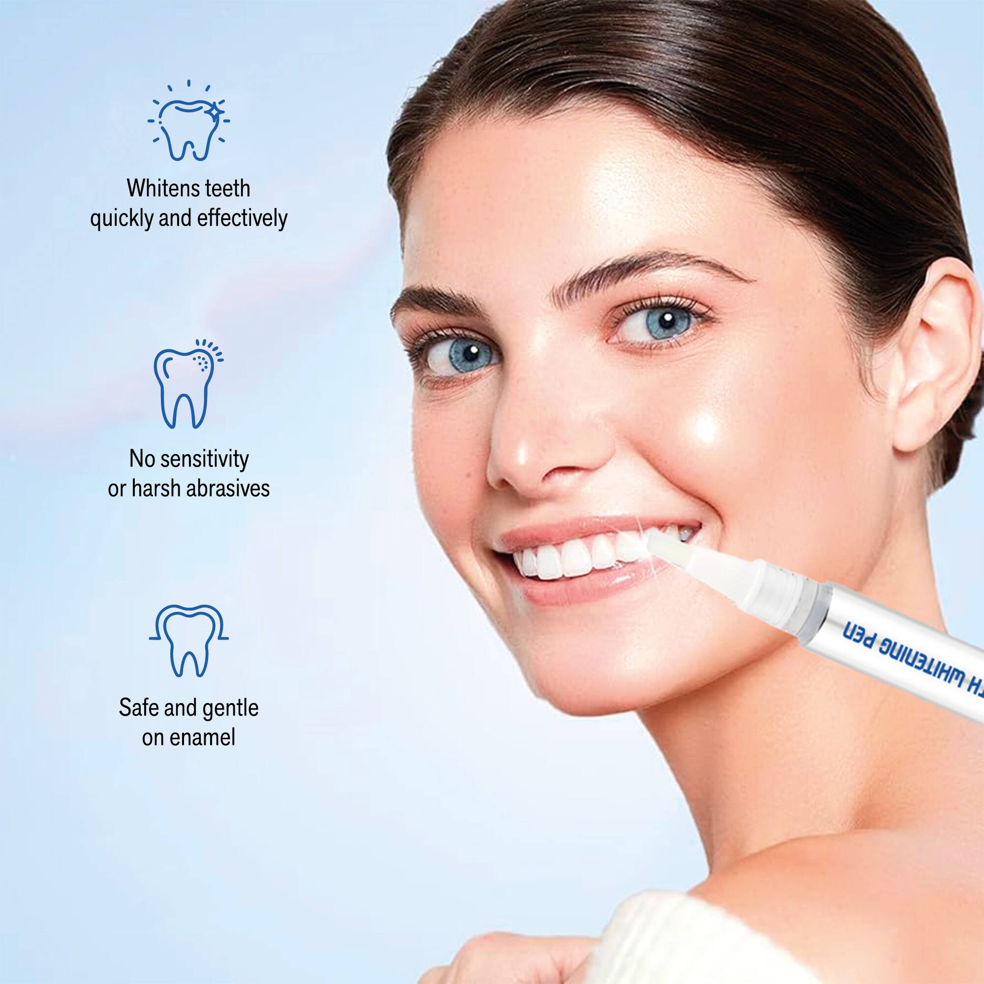 Whitens teeth quickly and effectively  
No sensitivity or harsh abrasives  
Safe and gentle on enamel