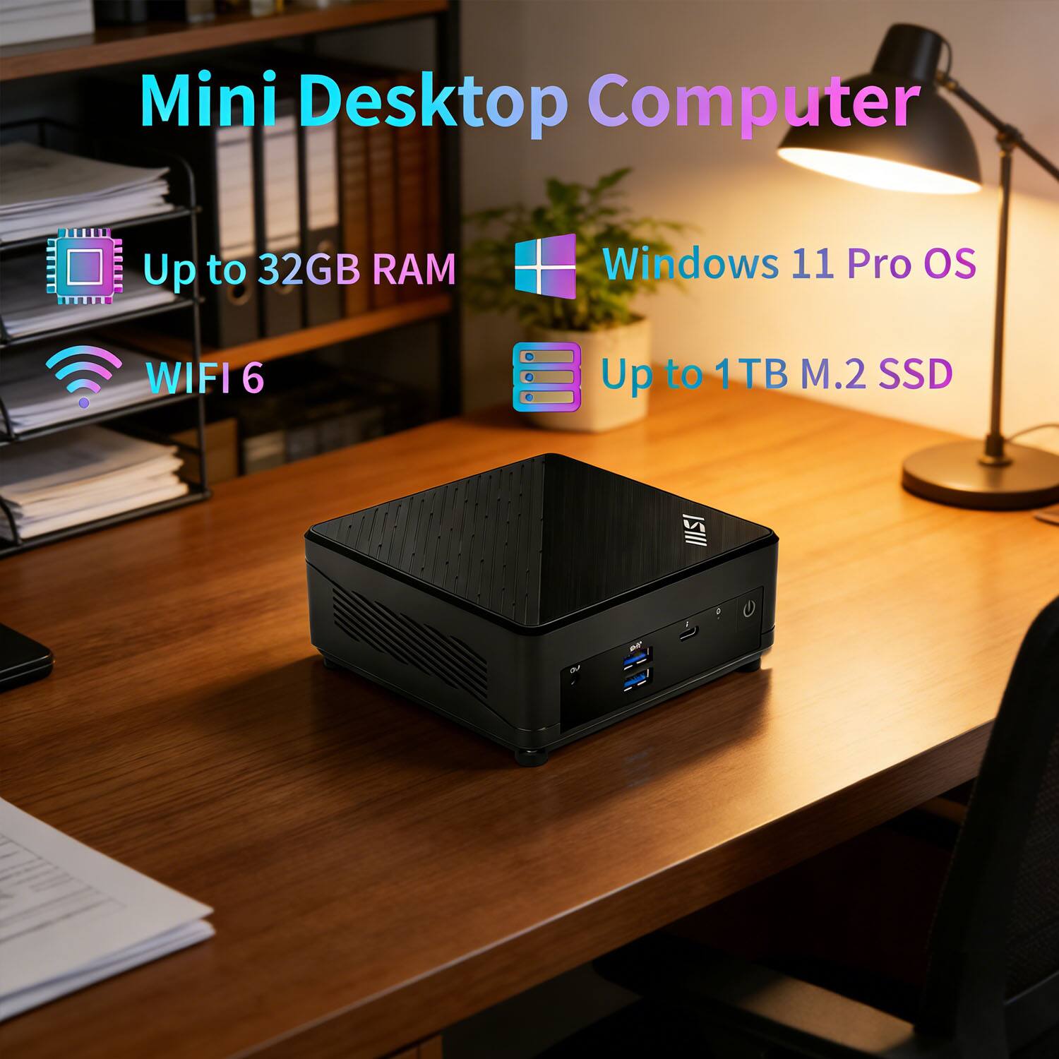 Mini Desktop Computer  
- Up to 32GB RAM  
- Windows 11 Pro OS  
- WIFI 6  
- Up to 1TB M.2 SSD