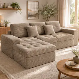 Anysun - Modular Cloud Sofa Set – 105" DIY Sectional with Ottoman, Pure Foam, Fur Velvet – Comfortable Living Room Couch - Khaki