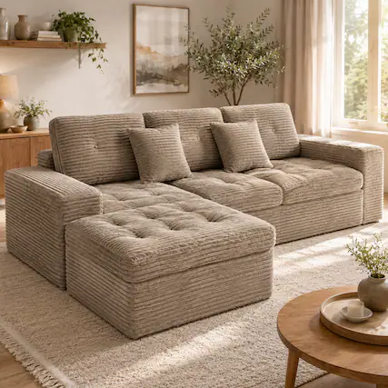 Front. Anysun - Modular Cloud Sofa Set – 105" DIY Sectional with Ottoman, Pure Foam, Fur Velvet – Comfortable Living Room Couch - Khaki.