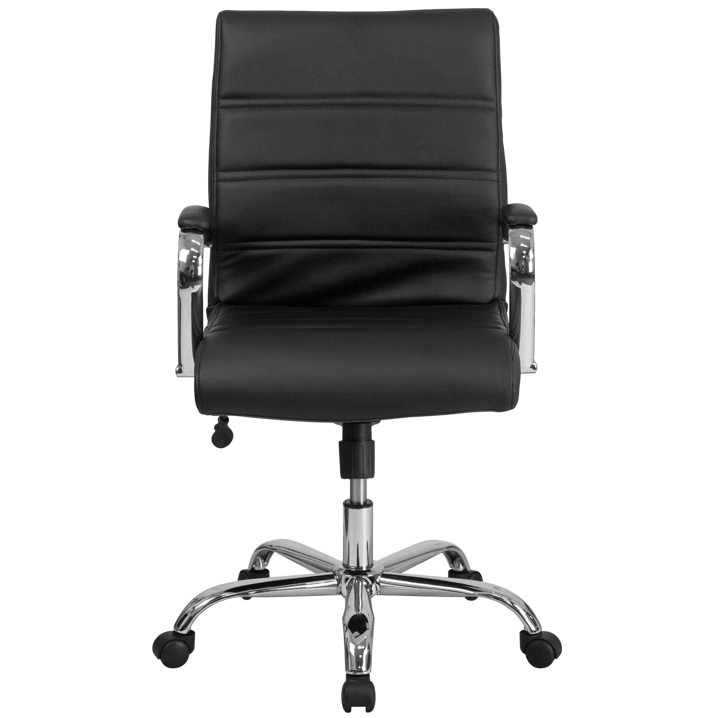Alt View 7. Emma + Oliver - Mid-Back Executive Swivel Office Chair with Metal Frame and Arms - Black LeatherSoft/Chrome Frame.