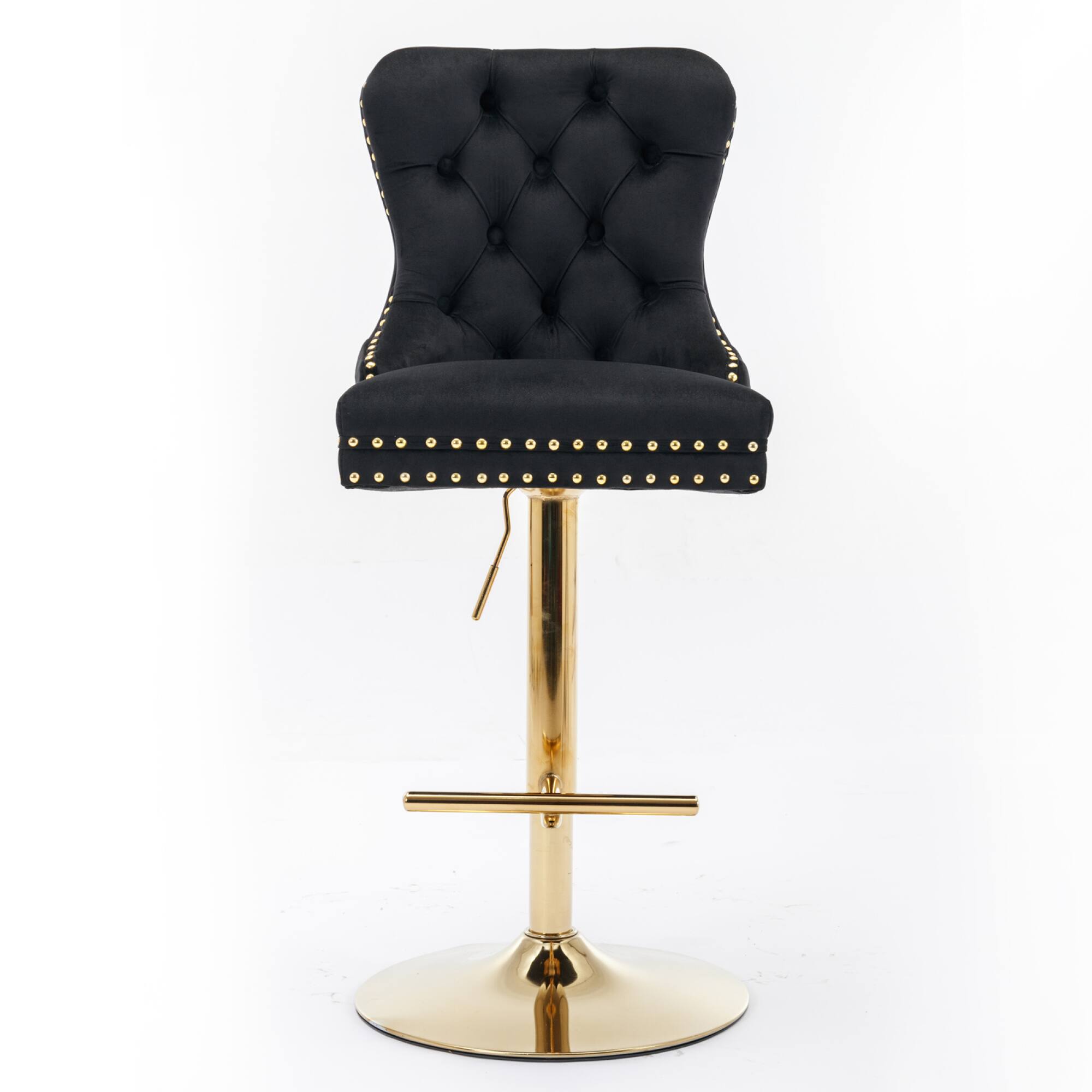 Angle. GOODSILO - Luxury Swivel Velvet Barstools with Adjustable Height and Tufted Backrest for Home Kitchen and Pub - Black.