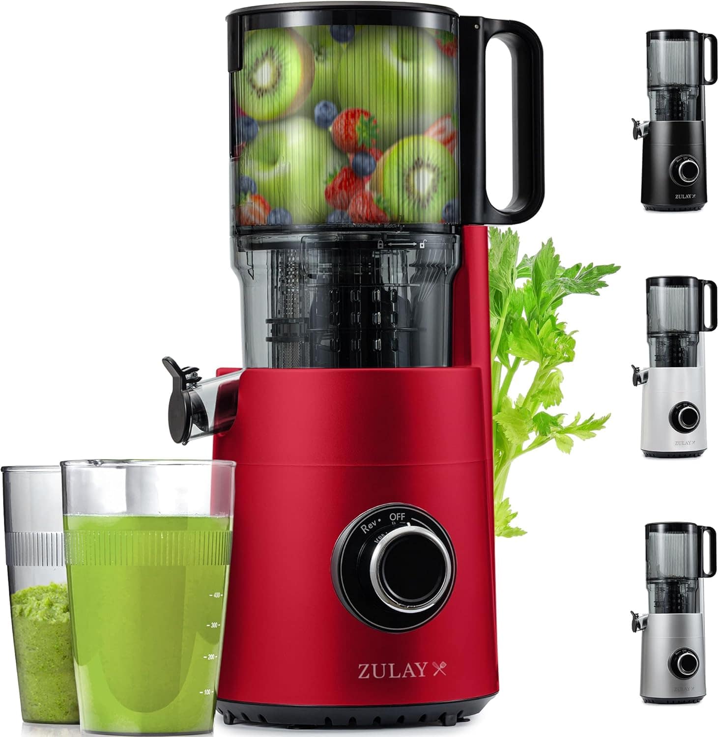 Zulay Kitchen - Cold Press Slow Masticating Juicer 5 Inches Wide Chute - Red