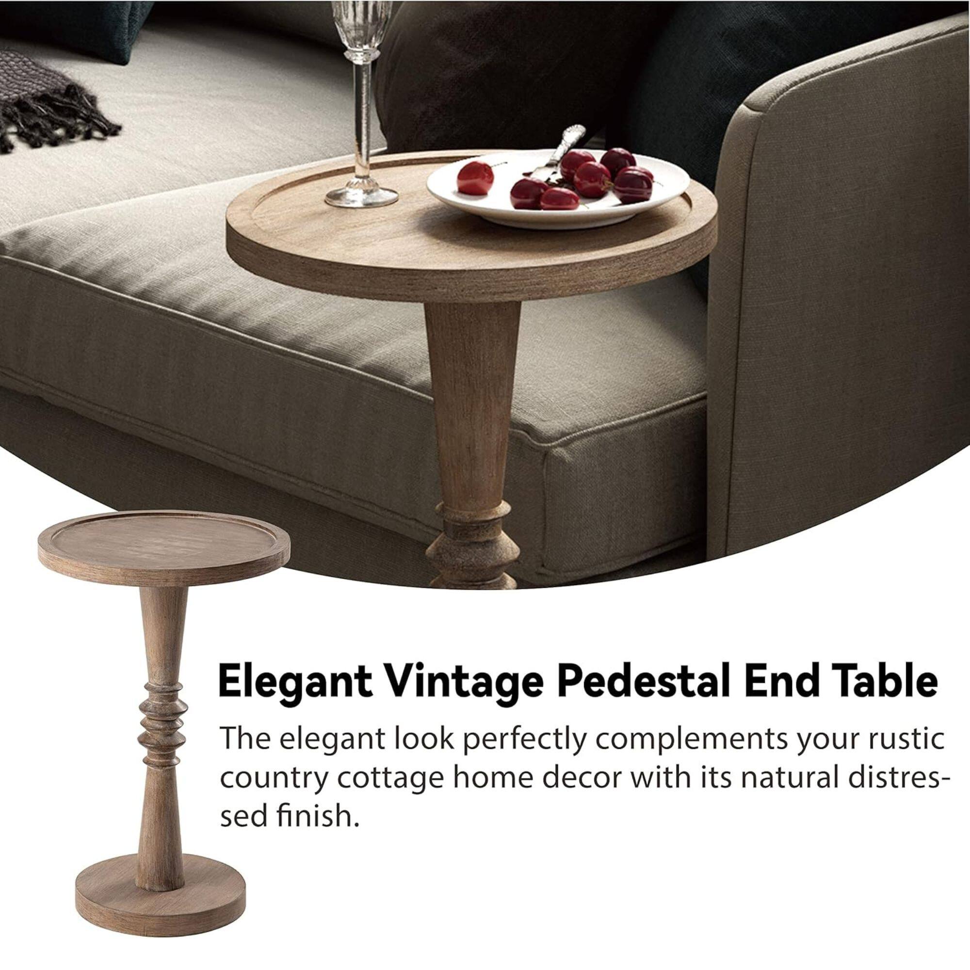 Elegant Vintage Pedestal End Table

The elegant look perfectly complements your rustic country cottage home decor with its natural distressed finish.