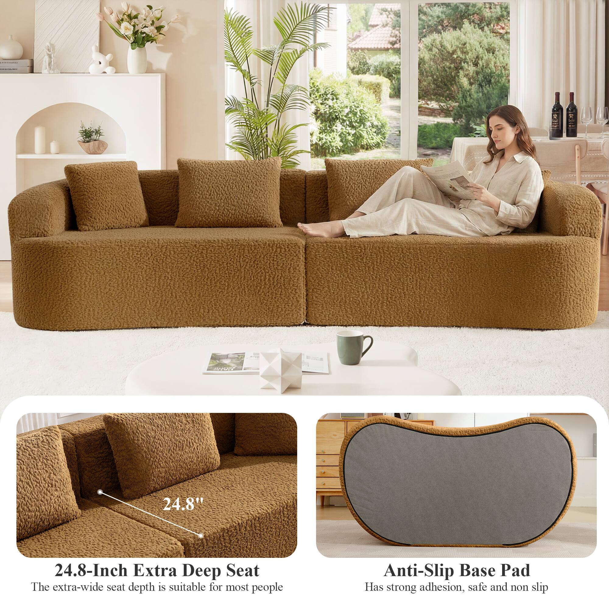 24.8" 24.8-Inch Extra Deep Seat  
The extra-wide seat depth is suitable for most people  

Anti-Slip Base Pad  
Has strong adhesion, safe and non slip
