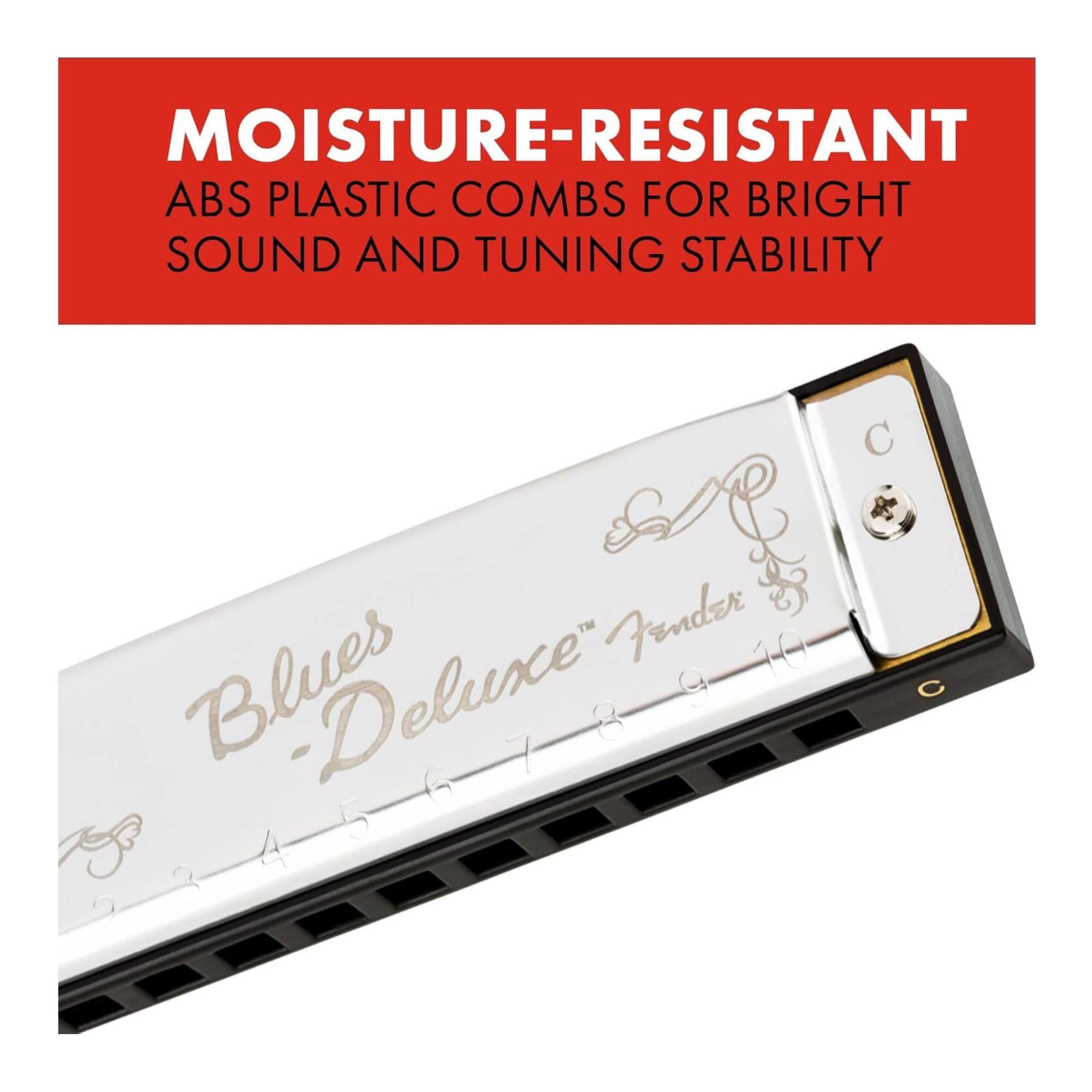 MOISTURE-RESISTANT  
ABS PLASTIC COMBS FOR BRIGHT SOUND AND TUNING STABILITY  

Blues Deluxe™ Fender
