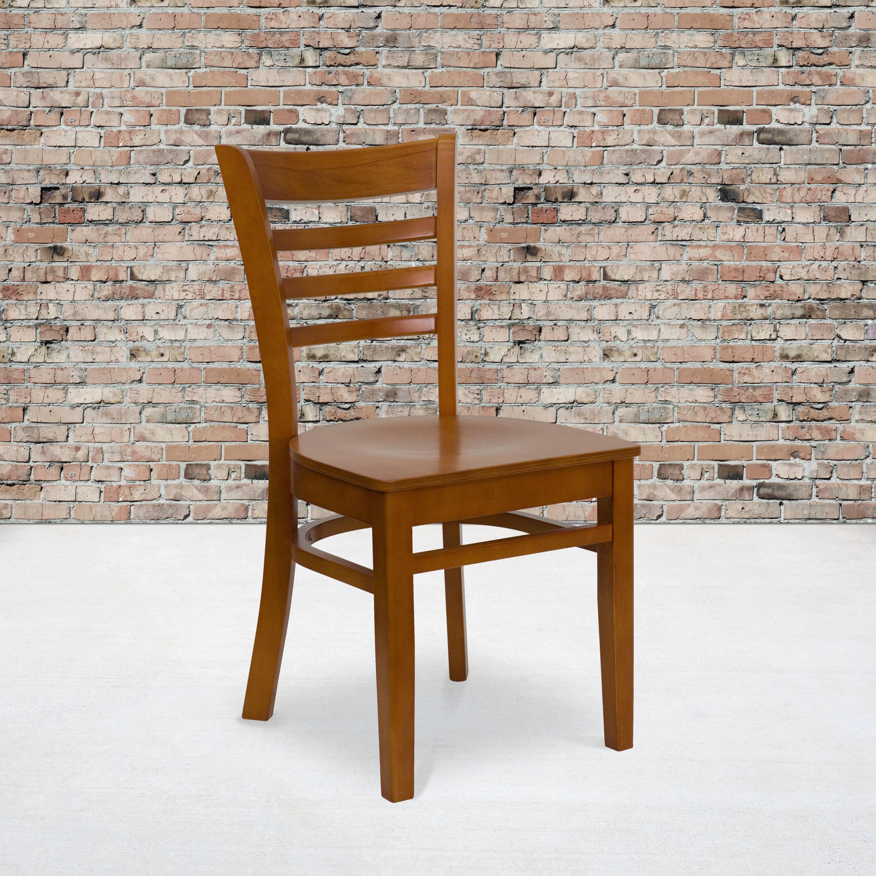 Alt View 2. Emma + Oliver - 2 Pack Ladder Back Wooden Restaurant Chair - Cherry Wood Seat/Cherry Wood Frame.