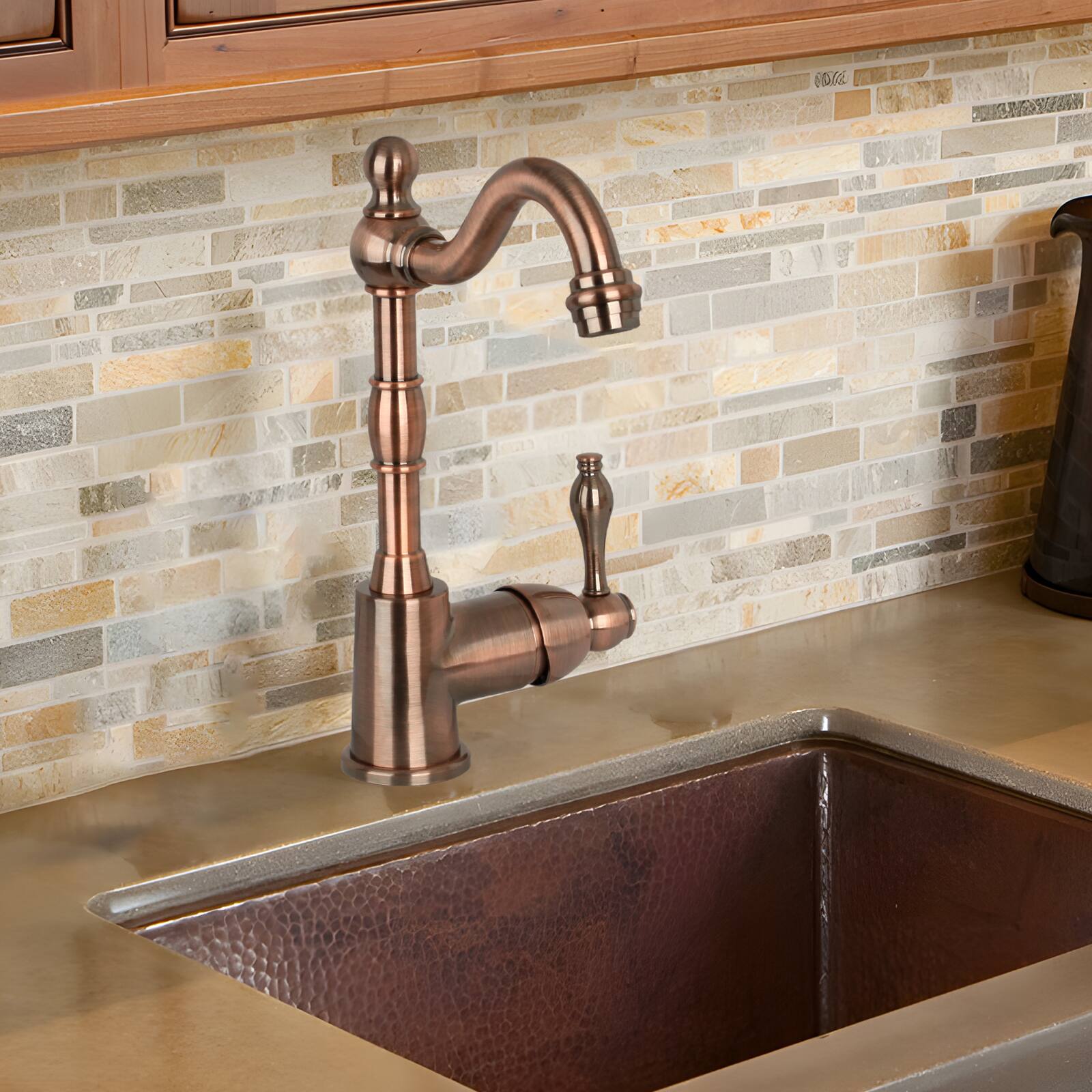Alt View 7. Akicon - Akicon Solid Brass One-Handle Widespread Kitchen Bar Faucet in Antique Copper - Antique Copper.