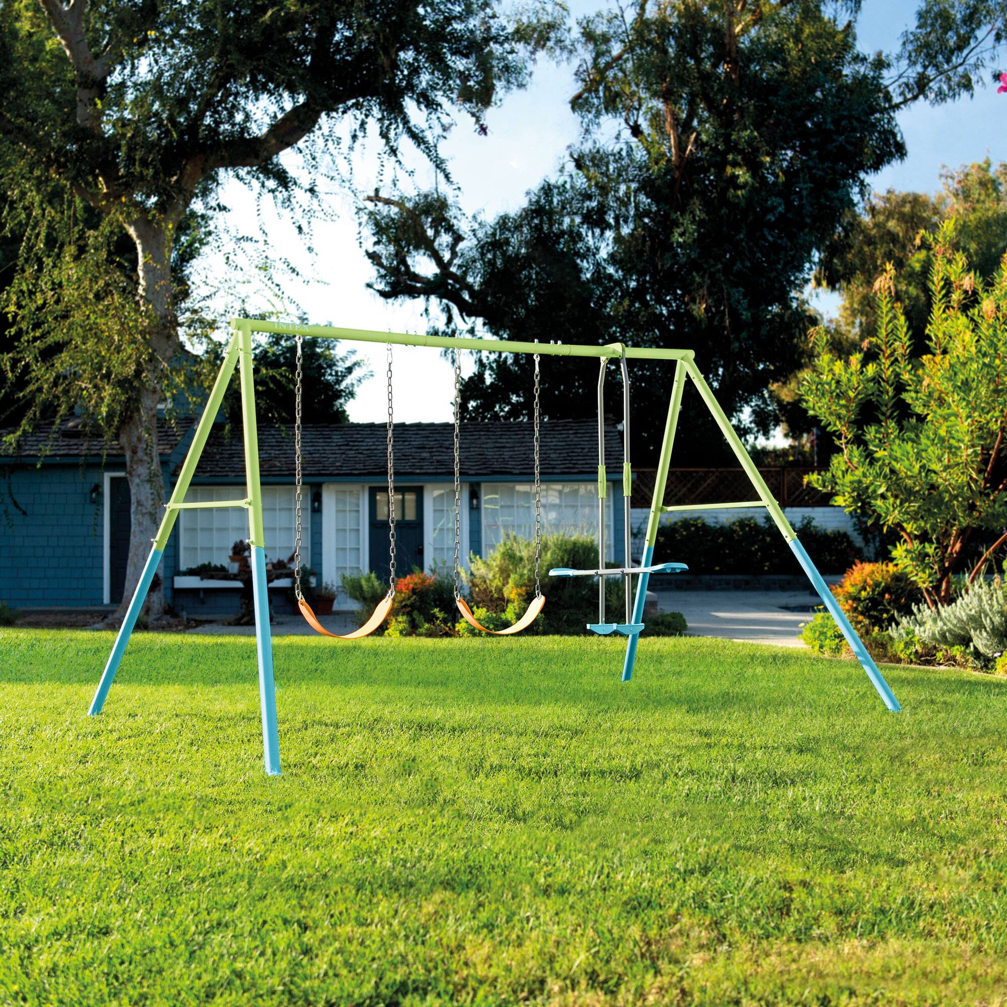 Alt View 6. Intex - Intex Three Feature Colored Playground Swing Set with Trapeze Bar, Multicolor - Multicolored.