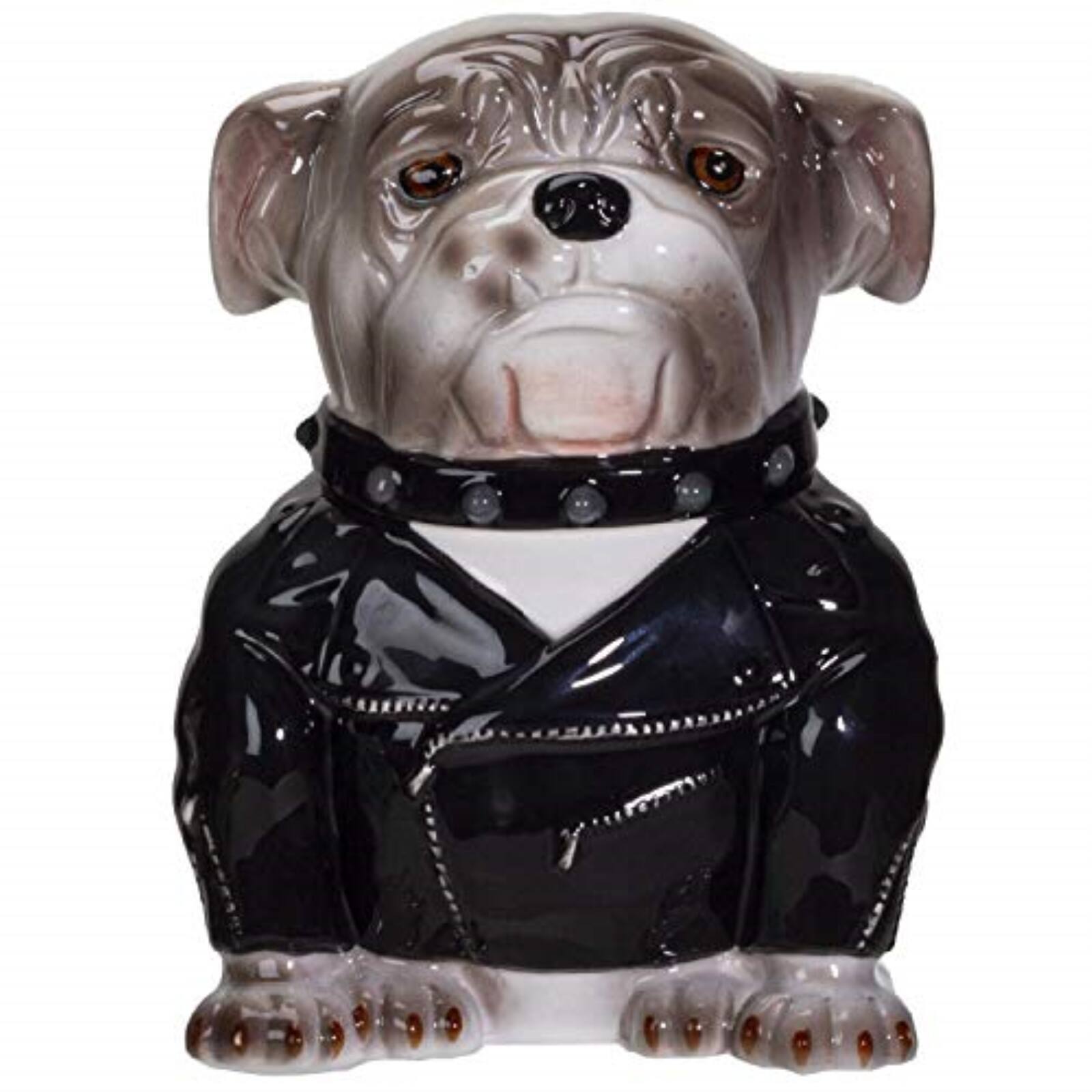 Pacific Trading - Punk Rocker Bulldog Styling in a Leather Jacket with Collar Ceramic Cookie Jar - Multicolor