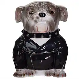 Pacific Trading - Punk Rocker Bulldog Styling in a Leather Jacket with Collar Ceramic Cookie Jar - Multicolor