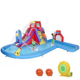 Loheer - Inflatable Water Slide Bounce House Splash Pool Kids Backyard Playground Heavy Duty Oxford Cloth Blower Included