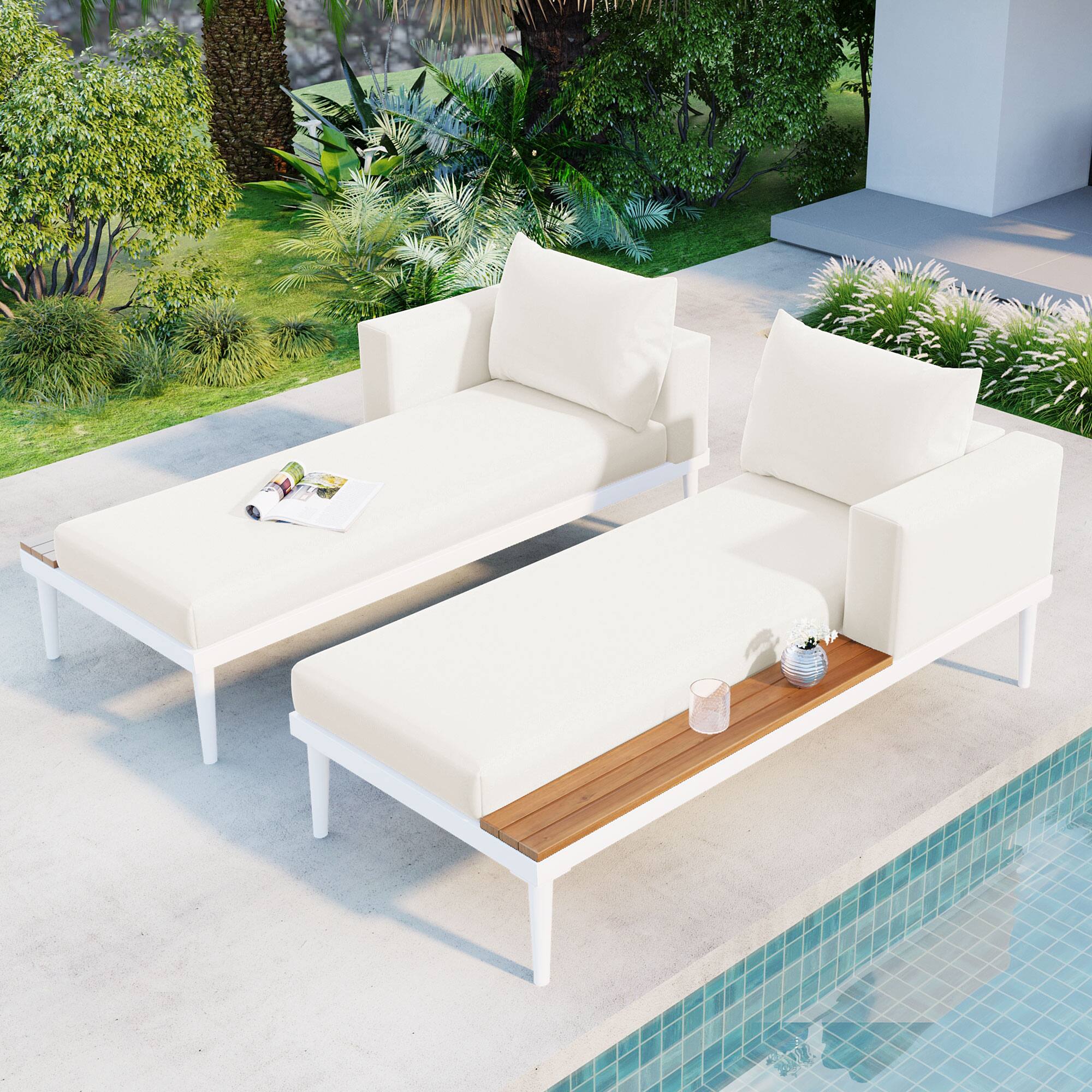 Angle. APRILSOUL - 2 in 1 Acacia Daybed Converts to Twin Chaise 350lb Washable Cushions Adjustable Legs - Beige.
