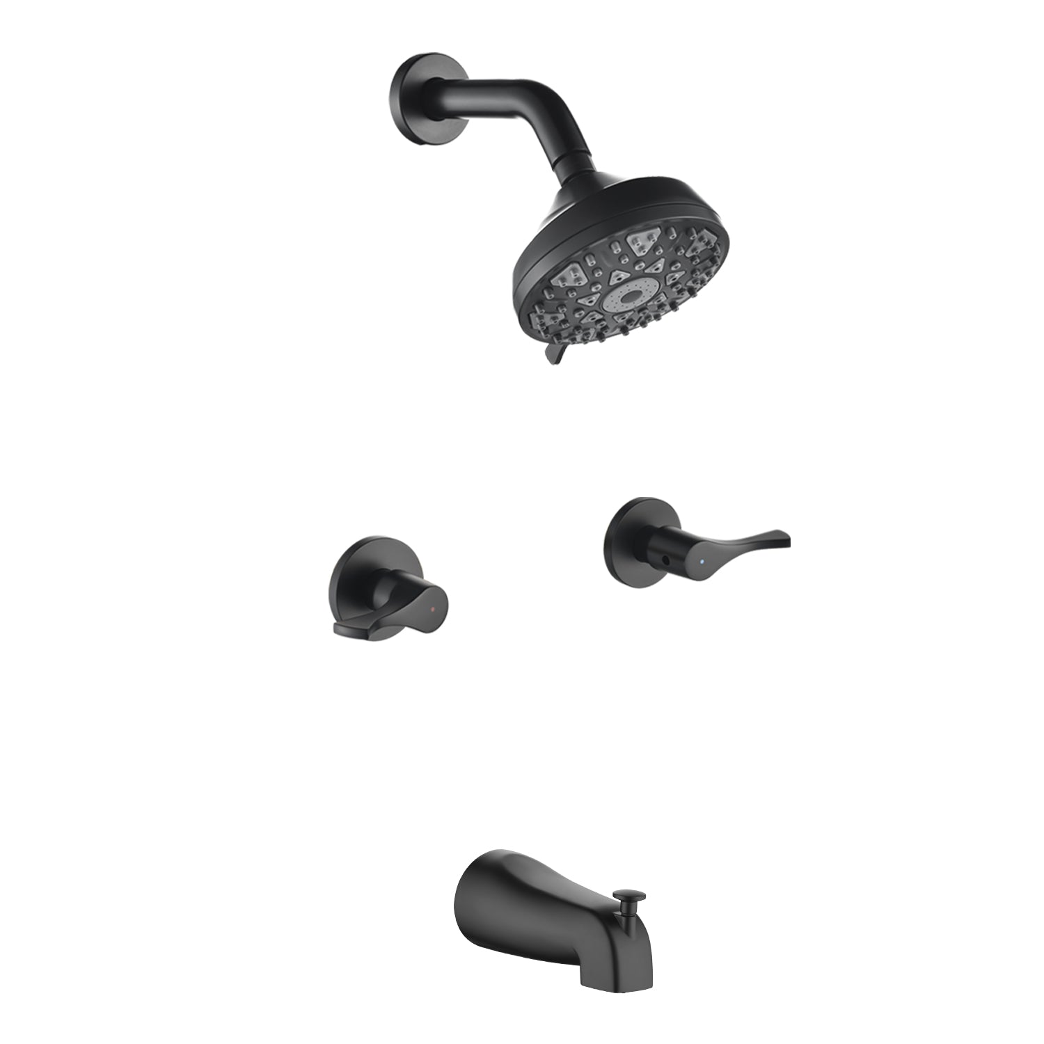 Front. Boyel Living - Matte Black Shower Set with 6 Function ABS Shower Head Dual Handle Control and High Flow Tub Spout - Matte Black.