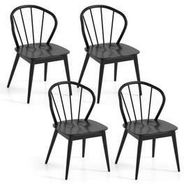 Costway - Wooden Dining Chair Set of 4 with High Spindle Back Rubber Wood Legs Wide Seat - Black