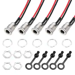 Unique Bargains - 5pcs DC-099 5.5x2.1mm 30V 5A 2Pin Panel Mount DC Jack with Waterproof Cap & Wires, 150mm - Silver