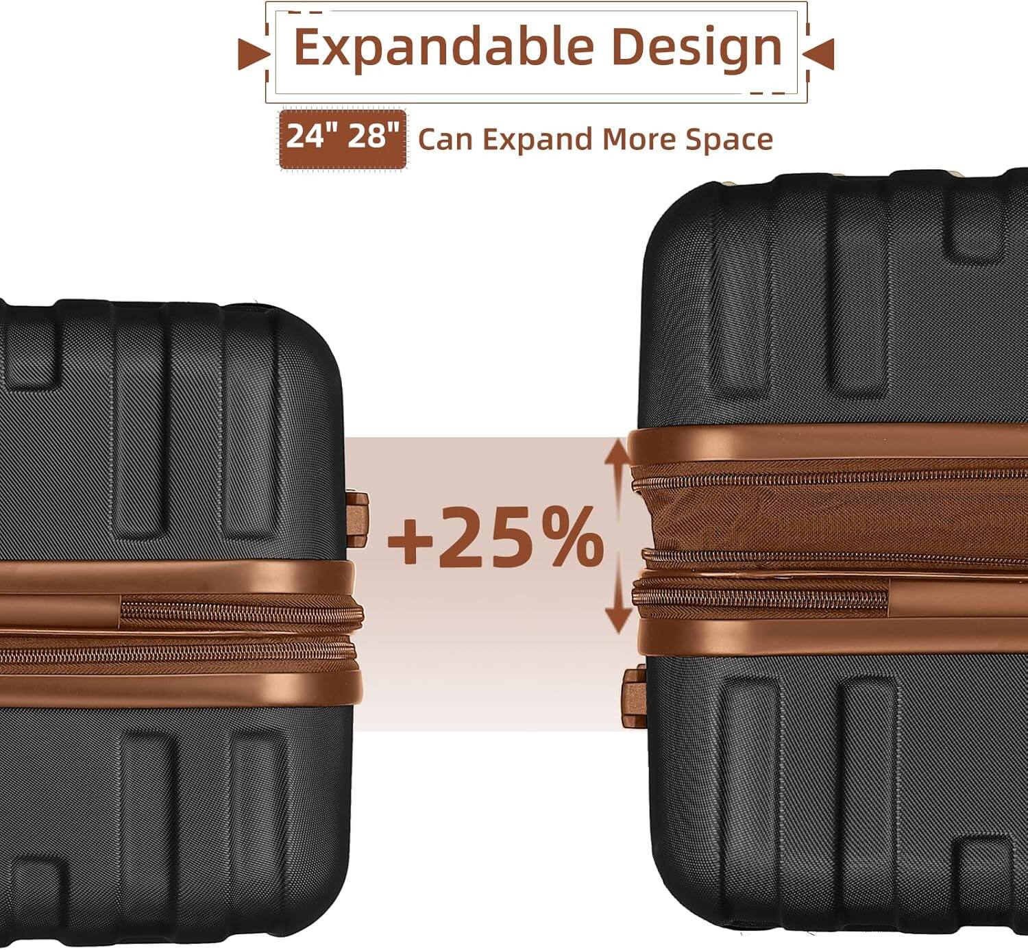 Expandable Design  
24" 28" Can Expand More Space  
+25%