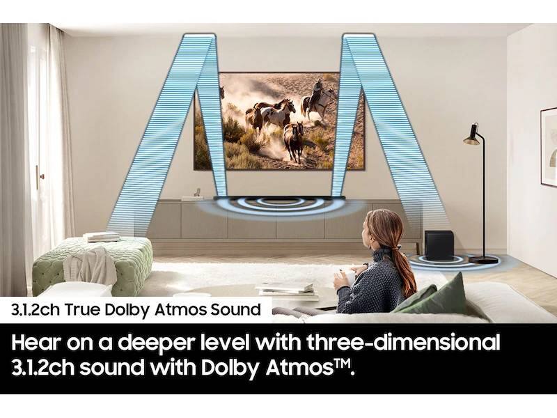 3.1.2ch True Dolby Atmos Sound  
Hear on a deeper level with three-dimensional 3.1.2ch sound with Dolby Atmos.