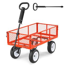 VEVOR - Garden Cart, 900 LBS, Heavy Duty Steel Yard and Garden Utility Wagon with 10-Inch Tires, Outdoor Gardening Stool - Red