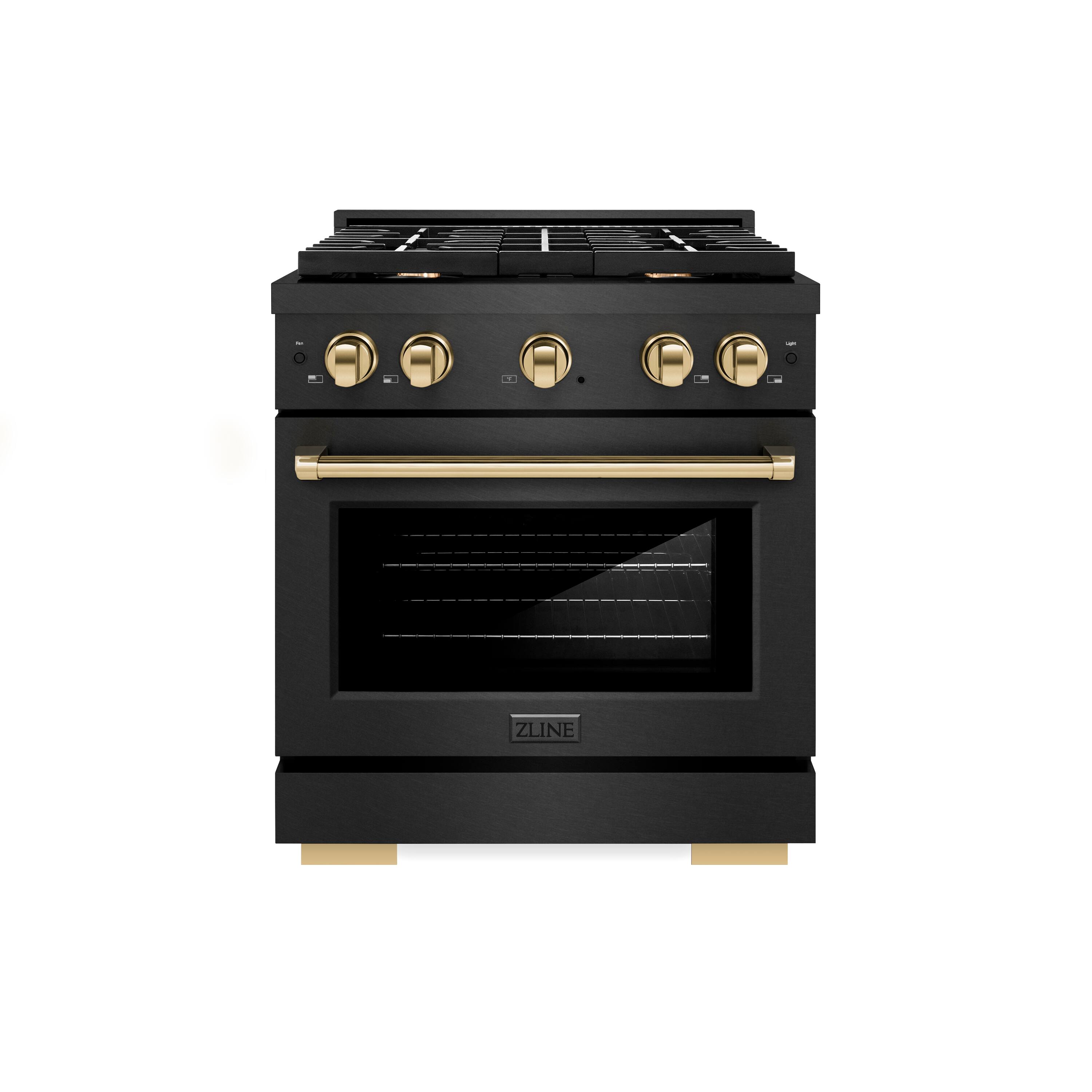 Front. ZLINE - Autograph 30 in. 4.2 cu. ft. Freestanding Paramount Dual Fuel Range in Black Satin Stainless Steel with Bronze Accents - Black Satin Stainless Steel.