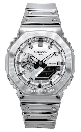 Casio - G-Shock G-Steel Quartz GM-2100YM-8A Fine Metallic Tough Silicone Strap Grey Dial Men's Watch 200M - Silver