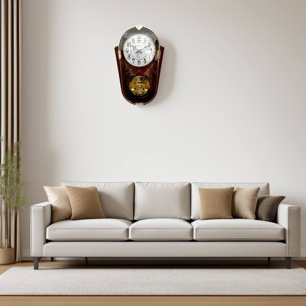 Angle. FC Design - 17.5"H Brown Classic Pendulum Wall Clock - Timeless Charm - Multicolor.