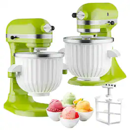 Gvode - Ice Cream Maker Attachment, Compatible with KitchenAid®, Leak-Proof Bowl, Sorbet/Gelato/Yogurt - White