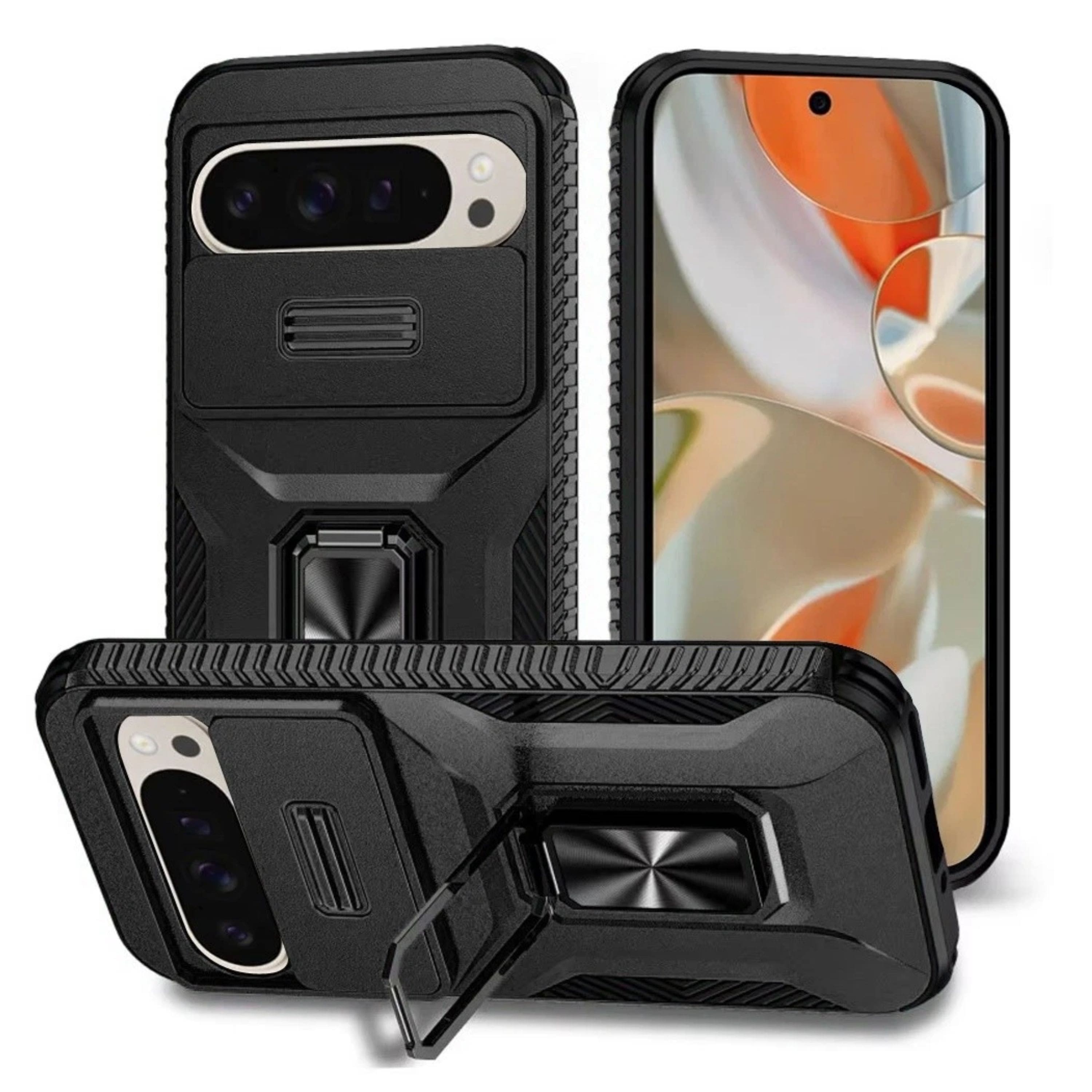 Kitcheniva - Full Protection Phone Case With Metal Stand Lens Cover & Tempered Glass For Google Pixel 10 Pro XL - Black price history on PriceWatchPro
