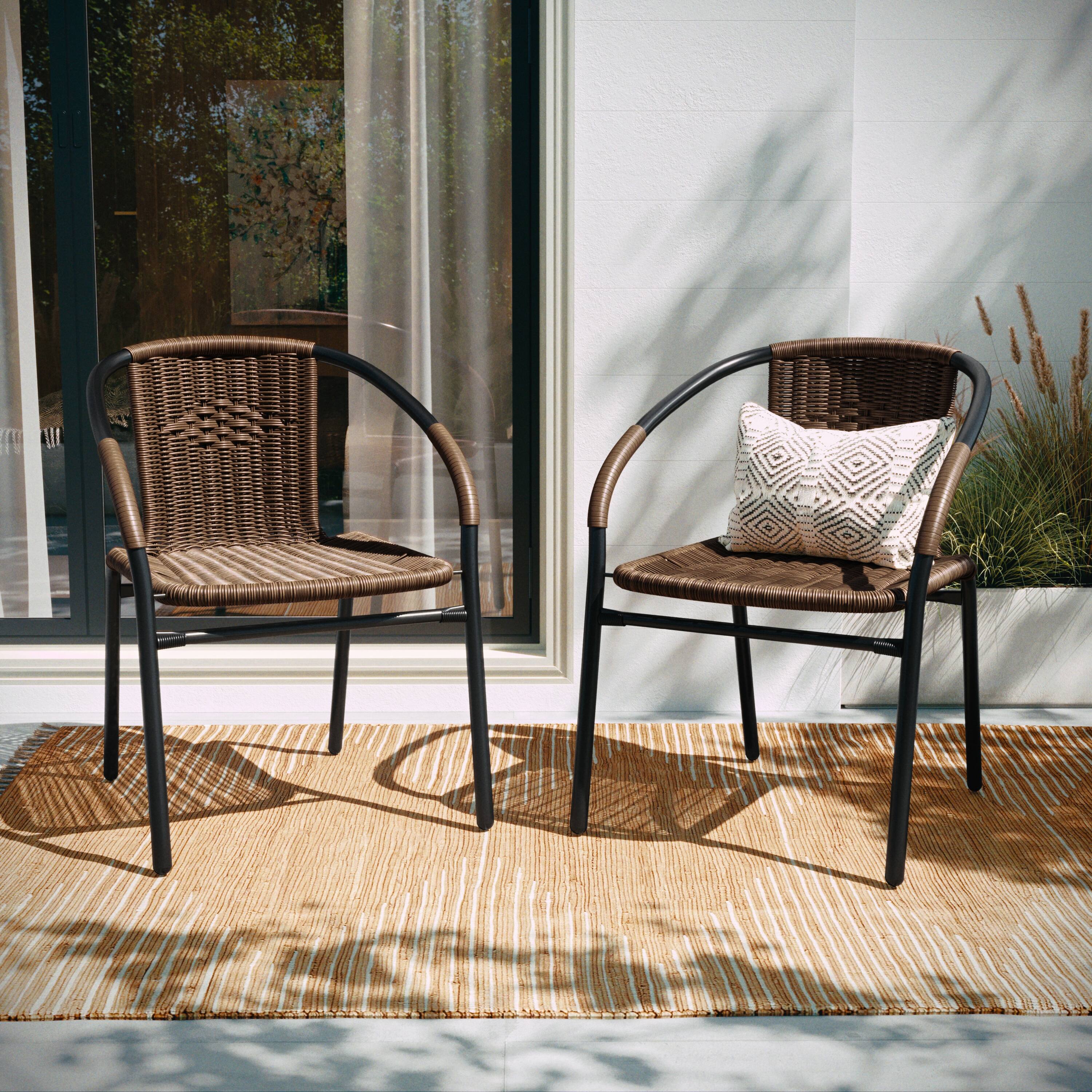 Alt View 6. Emma + Oliver - 4 Pack Rattan Indoor-Outdoor Restaurant Stack Chair with Curved Back - Medium Brown.