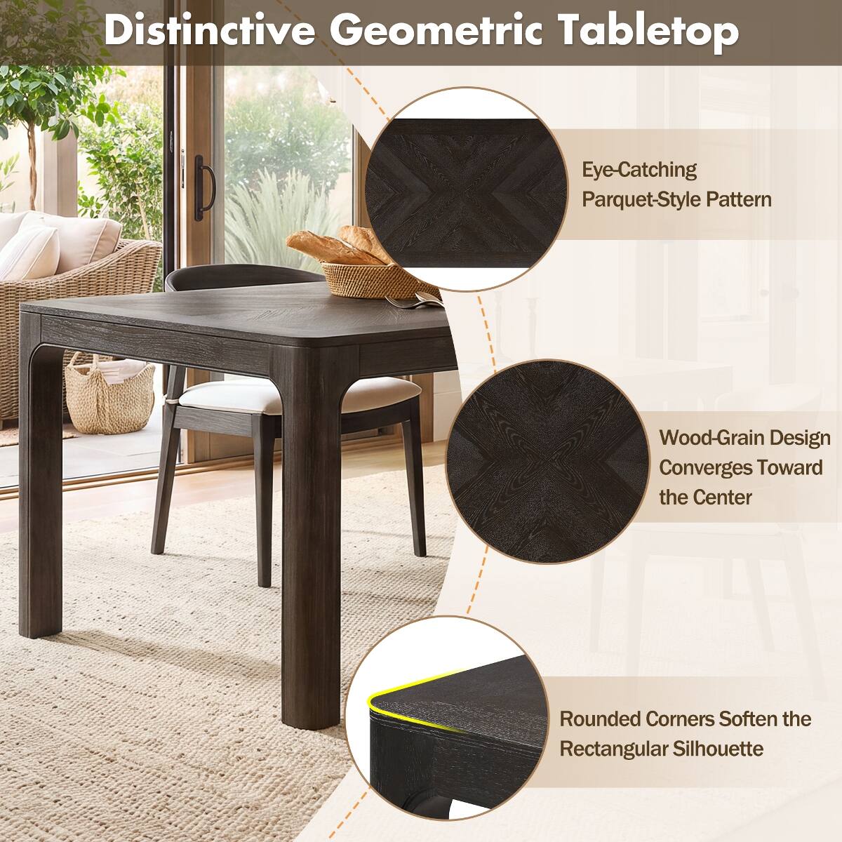 Loheer Rectangular Dining Table, Oak Veneer Parquet Style Top, Rounded ...
