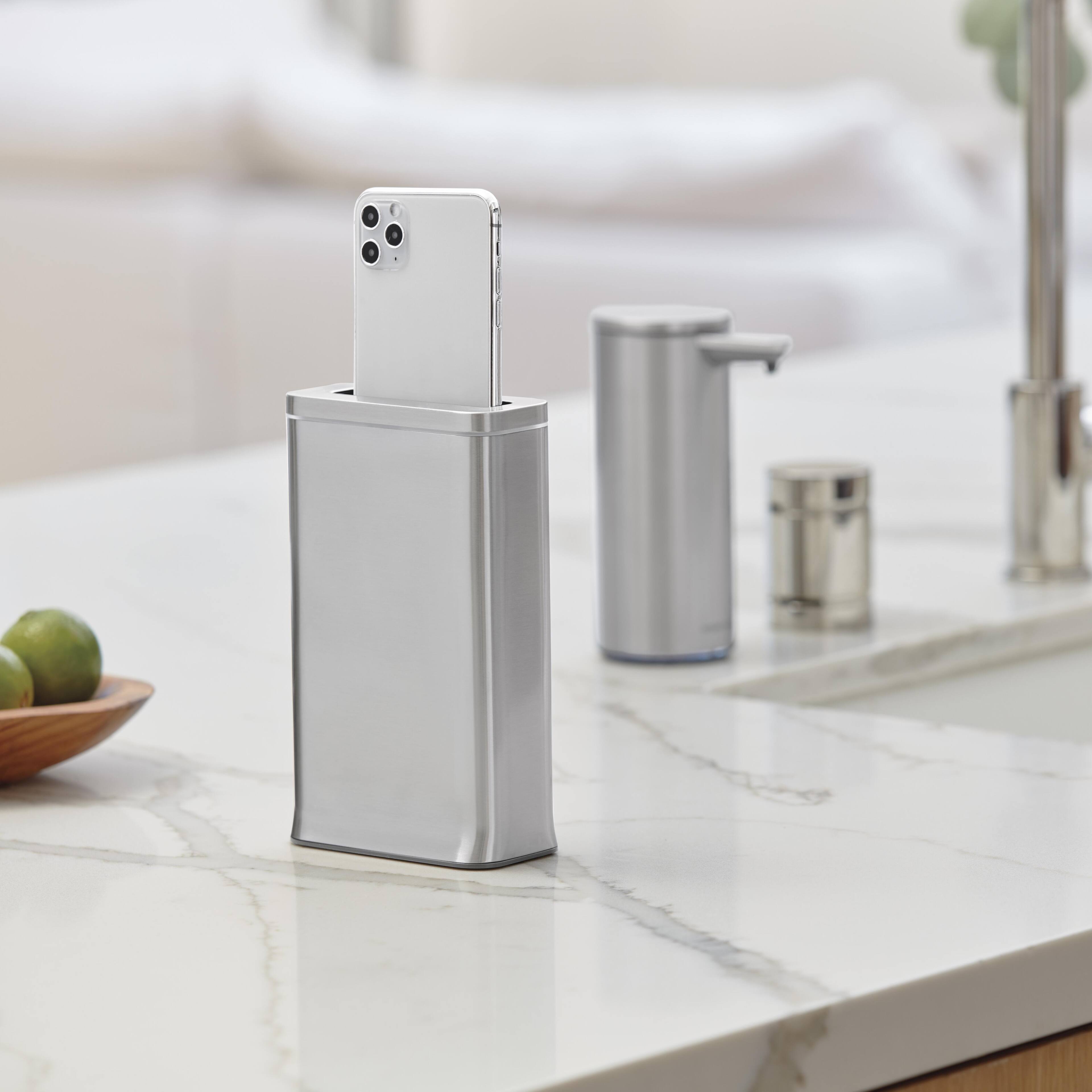 Alt View 2. simplehuman - Cleanstation Phone Sanitizer with UV-C Light - Brushed Stainless Steel.