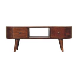 Artisan Furniture - Solid Wood Chestnut Round Open Media Unit, 2 Drawers, 1 Open Slot, Dark - Brown