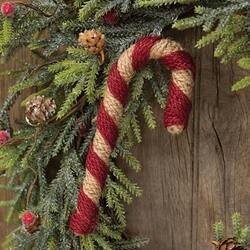 Angle. BreeBe - Red & Natural Jute Candy Cane 7"H - Red, Natural.