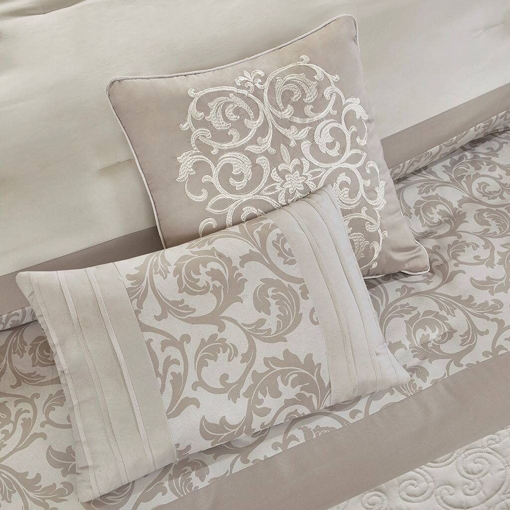 Alt View 2. Gracie Mills - Gracie Mills McConnell 8-Piece Embroidered Pintucked Comforter Set - Neutral.