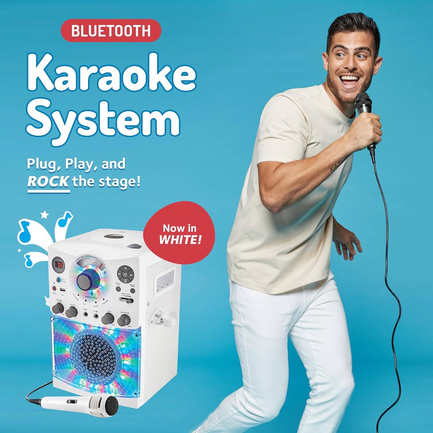 BLUETOOTH  
Karaoke System  

Plug, Play, and ROCK the stage!  

Now in WHITE!