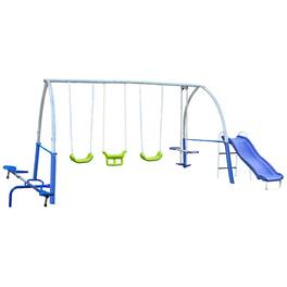 XDP Recreation - Titan II Safe-Arch Swing Set for Backyard, Silver, Blue & Green - Silver, Blue, Green