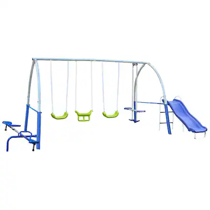 Front. XDP Recreation - XDP Recreation Titan II Safe-Arch Swing Set for Backyard, Silver, Blue & Green - Silver, Blue, Green.