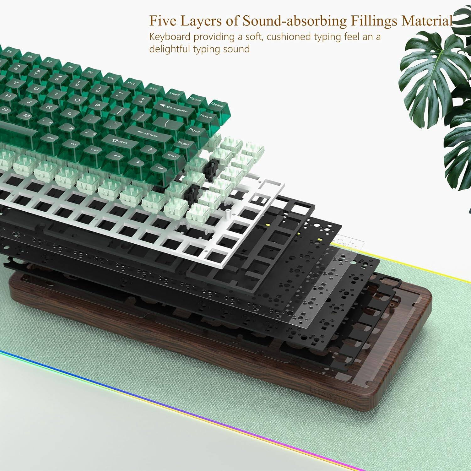 Five Layers of Sound-absorbing Fillings Material  
Keyboard providing a soft, cushioned typing feel and a delightful typing sound